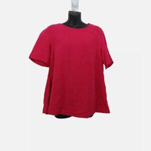 Akris Punto Size 10 Peplum Back Linen Top Pink Short Sleeve Pleated NEW